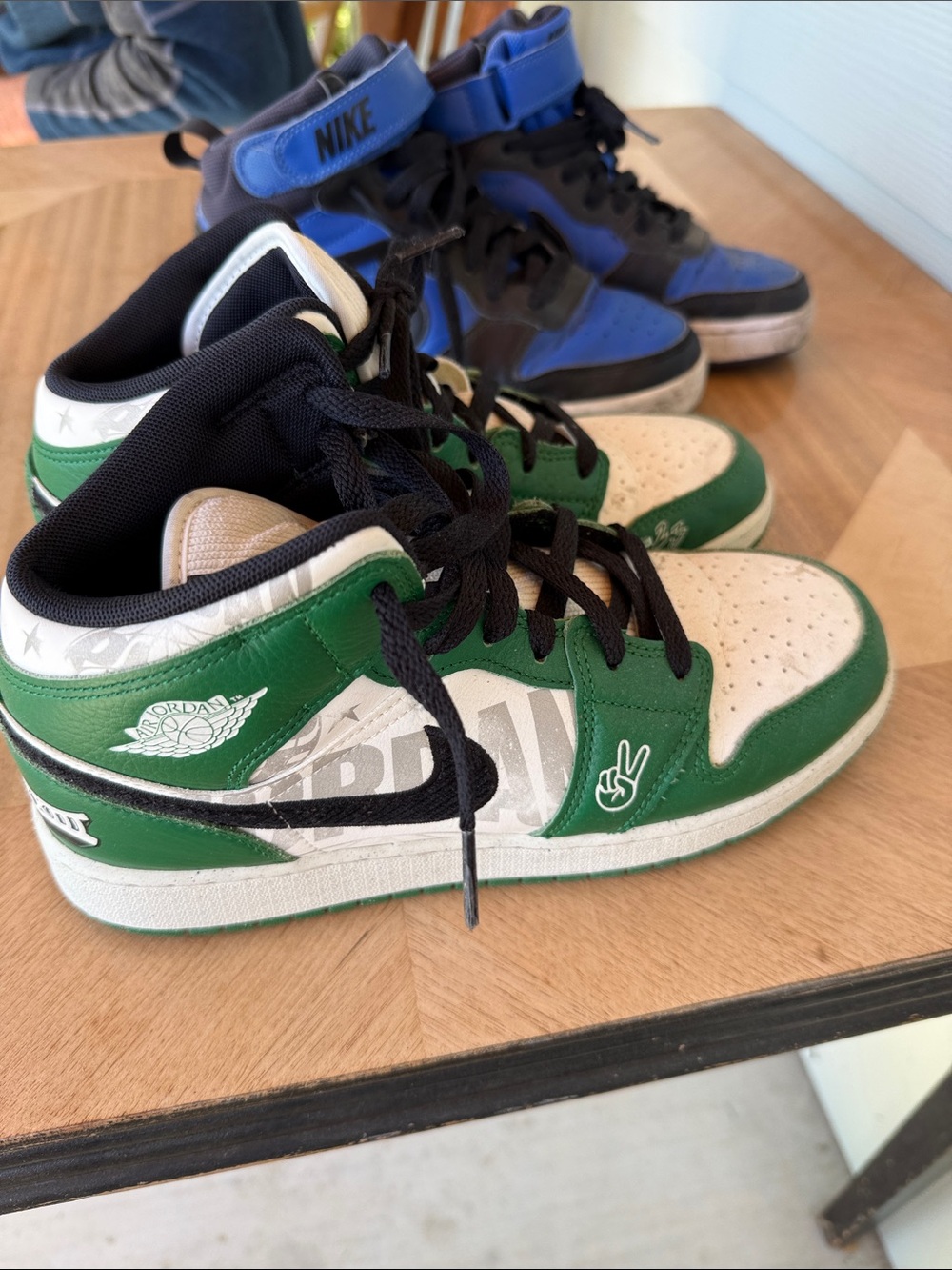 Jordan Kids Green and White Mid-Top Sneakers